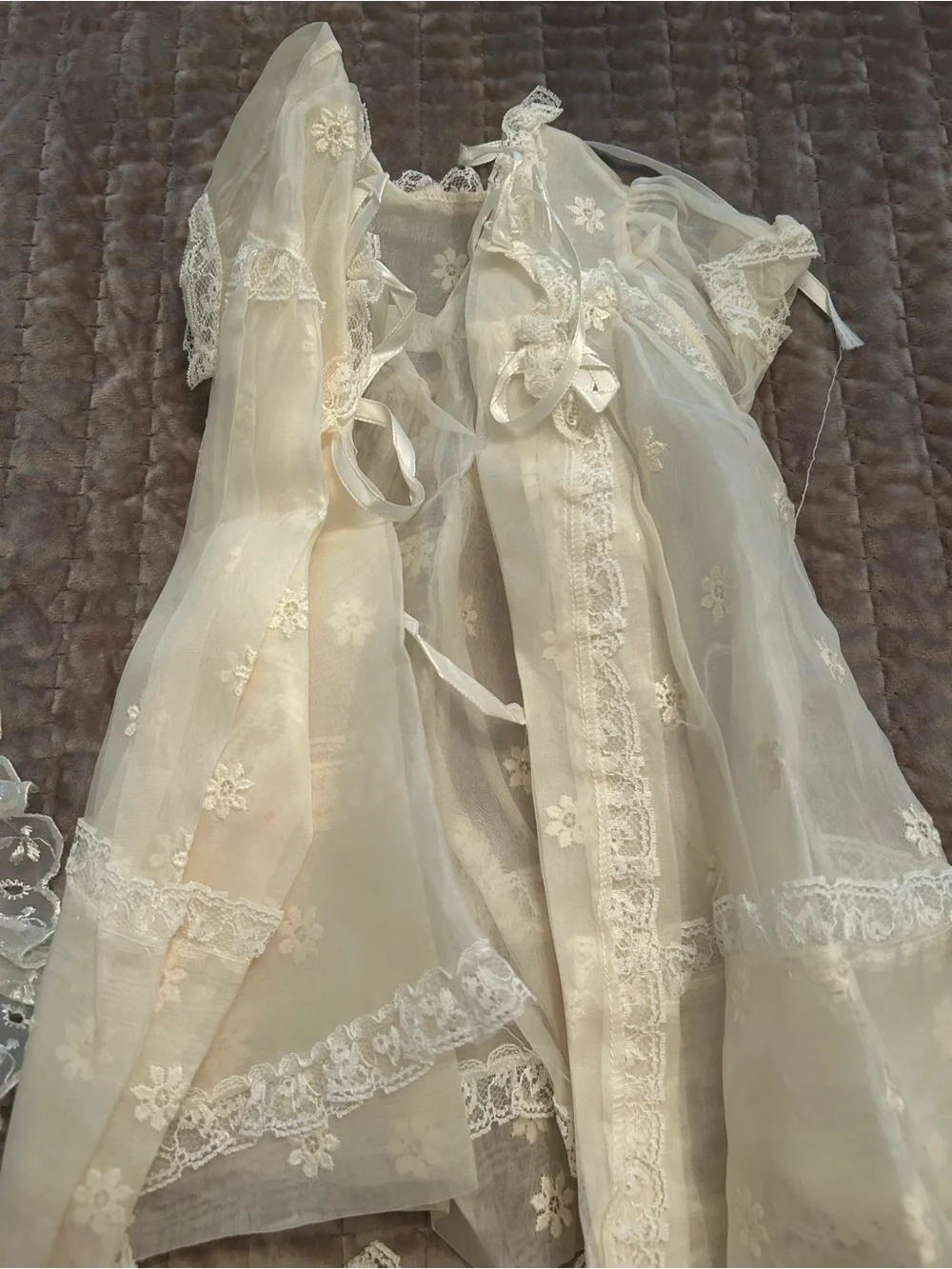Vintage-Inspired Cream Lace Baby Layette Set - Elegant Home Accents
